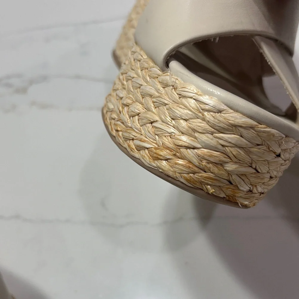 Neutral Espadrille Wedge Slide Sandals - Beige